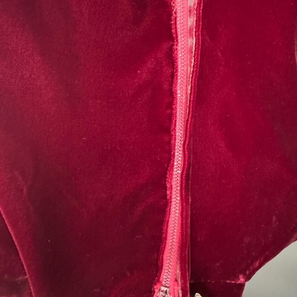 Vintage Red Velvet Like 1960’s Zippered Dress with Cream Lace, Christmas - Picture 14 of 16